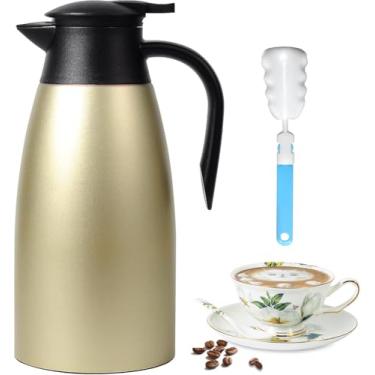 Imagem de Garrafa térmica de café de 1,984 g, jarra de café de aço inoxidável com isolamento atualizado para manter o café quente e a água quente - 12 horas, garrafa de café a vácuo de parede dupla (ouro)