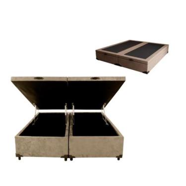 Imagem de Cama Box King Size com Baú Bipartido Suede Bege, Blindado RC - Real Co