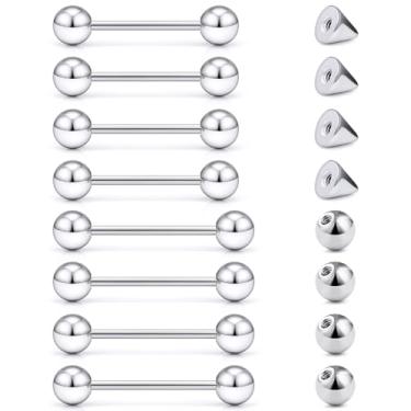 Imagem de Lcolyoli Piercing de mamilo, anéis de língua de aço inoxidável, 16G, 14G, barra reta, roscada, externamente, anéis de mamilo para mulheres, comprimento da barra, 14 mm/16 mm, Metal, aço inoxidável