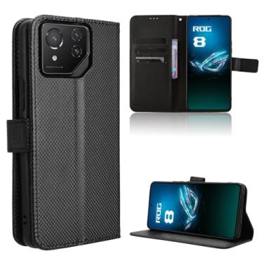 Imagem de Capa de couro compatível com Asus ROG Phone 9, capa flip de couro PU compatível com Asus ROG Phone 9 Pro, capa preta
