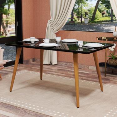 Imagem de Mesa De Jantar Retangular Estilo Retrô Com Tampo De Vidro E MDF