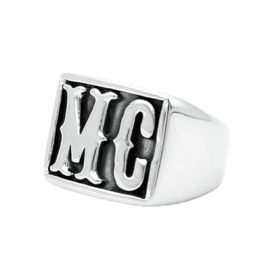 Imagem de HIJONES Anel masculino de aço inoxidável estilo punk MC, Metal, Metal