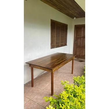 Imagem de Mesa de Jantar Rústica em Madeira Maciça, Acabamento em Nogueira, 180 x 80 cm