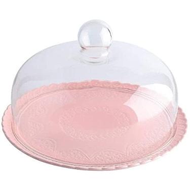Imagem de RVGOJHYF Suporte de bolo de cúpula, forma de bolo, cúpula de sobremesa de vidro para casa, decoração de casa, suporte de bolo, prato de porcelana e tampa de vidro, prato de pão de frutas, suporte de