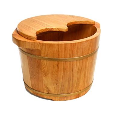 Imagem de FTOQWZXV Balde para banho de pés, acessórios de sauna, balde de água, banheiras de madeira feitas à mão, presente de barril relaxante para os pés