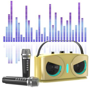 Imagem de Caixa de som Bluetooth Owl com aplicativo de karaokê e microfones duplos - Sistema de som portátil, reprodução de disco TF/U, cancelamento de voz, 5 modos de som + eco/reverberação, alcance de 1