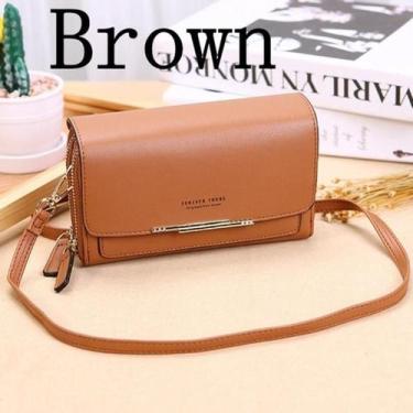 Imagem de Carteira Feminina De Transversal Ombro Couro PU Com 3 Camadas Porta-Ca