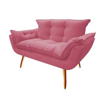 Imagem de Namoradeira Decorativa Opala Suede Rosa 2 Lugares Pés Madeira Ms Decor