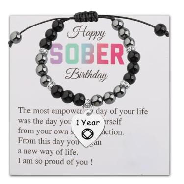 Imagem de LQRI Happy Sober Birthday Gift NA Sobriety Bracelet Narcóticos Anônimos Sober Recovery Jewelry Sobriety Gift, Small, Pedra, Pedra