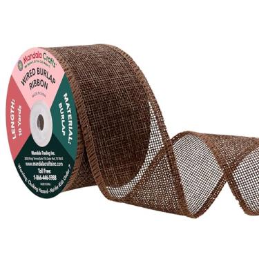 Imagem de Mandala Crafts Fita de serapilheira marrom para guirlanda - Fita de serapilheira com fio marrom de juta natural rústica 6 cm de largura 10 jardas para casamento outono árvore de férias