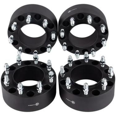 Imagem de VLAOSCHI Espaçadores de roda Hubcetric preto forjado 8x180 7,6 cm com pinos de 14x1,5 compatível com Chevy GMC 8 Lug para Silverado 2500 3500 HD 2011-2025 | Sierra 2500 3500 HD 2011-2025 - Pacote com