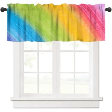 Imagem de VUMIVI Cortinas de cortina de arco-íris colorido pintura de giz de cera infantil rabiscos vermelho amarelo verde azul decoração de casa bolso para varão, tratamento de janela para cozinha, sala de