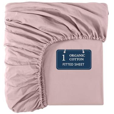 Imagem de Lane Linen Lençol com elástico solteiro 100% algodão orgânico, tamanho GG (99 x 203 cm) - lençol com elástico 100% algodão supermacio, solteiro, GG, leve e durável - Rosa sépia