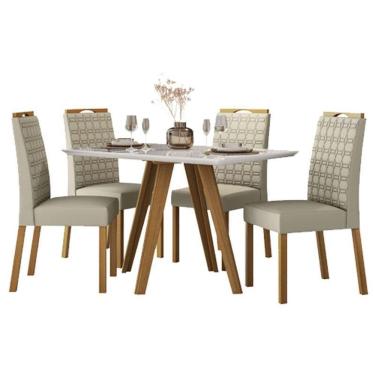 Imagem de Mesa De Jantar Mariah 120x80 Cm Com Vidro Ype Off White E 4 Cadeiras Mariana Veludo Nude – New Ceval