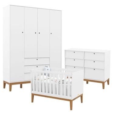 Imagem de Quarto De Bebe Unique 4 Portas Com Cômoda 6 Gavetas Branco Soft Eco Wood - Matic