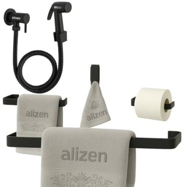 Imagem de Kit De Banheiro Preto Com Ducha Higiênica com suportes Porta Toalhas