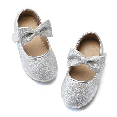 Imagem de Felix & Flora Sapatos sociais infantis para meninas – Mary Jane Flats, sapatilhas, bailes para festas e casamentos, B810-prata, 6 Toddler