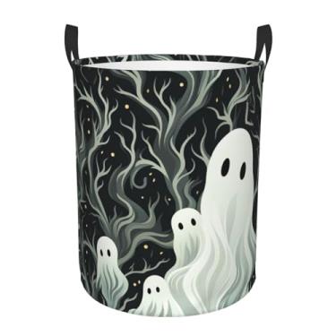 Imagem de Cesto de lavanderia fantasma branco dobrável à prova d'água cesto de armazenamento de roupas com alças pano oxford organizador de brinquedos cesta para banheiro, lavanderia, quarto, pequeno