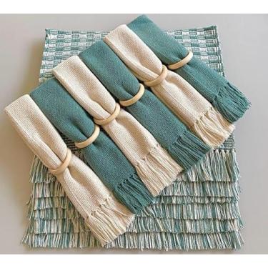 Imagem de Jogo Americano Com Guardanapo De Algodão 6 Lugares Com Franjas Em Tear Mesa Posta Luxo (Diversas Cores) (Pistache)