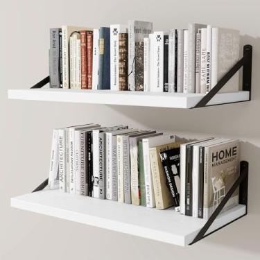 Imagem de Prateleiras de parede profundas 61 cm L x 30 cm P Prateleiras flutuantes de madeira projetada para parede, suporte de metal resistente, decoração de casa, armazenamento para sala de estar, quarto