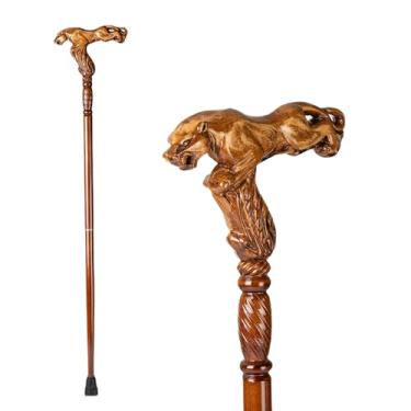 Imagem de THY COLLECTIBLES Bengala De Madeira Esculpida À Mão Com Cabo Ergonômico E Ponta Borracha Para Homens Mulheres - Exclusiva Moderna Idosos 37" (Leopardo)