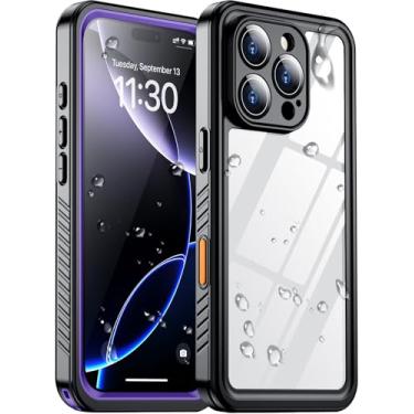 Imagem de Temdan Capa impermeável compatível com iPhone 16 Pro, protetor de tela e câmera integrado IP68 Underwater Full Body 16FT Militar à prova de quedas à prova de choque 16.0 cm Roxo/Transparente