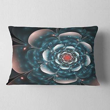 Imagem de Sala de estar lombar com flor fractal azul florescente da Designart, sofá, almofada de alta qualidade + capa de almofada impressa em ambos os lados 30 x 50 cm