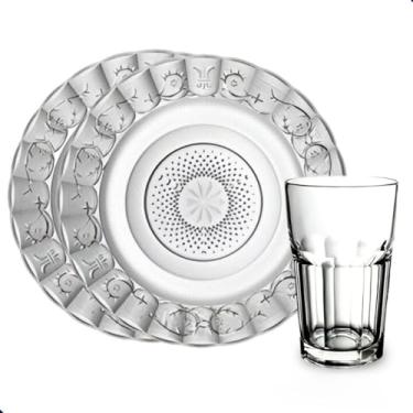 Imagem de Jogo de Jantar 12 Peças com Pratos Fundos em Vidro - Conjunto Completo de Louças e Aparelho de Jantar para Refeições(6 Pratos Estrela + Copo Sydney)