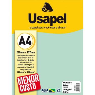 Imagem de Papel Sulfite A4 Colorido Offset 180G 60K Verde 50Fls