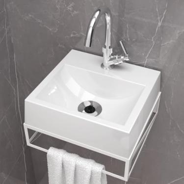 Imagem de Kit Gabinete Banheiro Pequeno Suspenso 32x30 C/Cuba Pia de Apoio Beltempo (Branco e Branco)