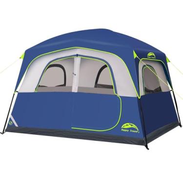 Imagem de Happy Travel Barraca para 6 pessoas para acampamento, impermeável e fácil configuração, barraca de acampamento com mosca de chuva, barraca portátil grande para família com 5 janelas grandes de malha e