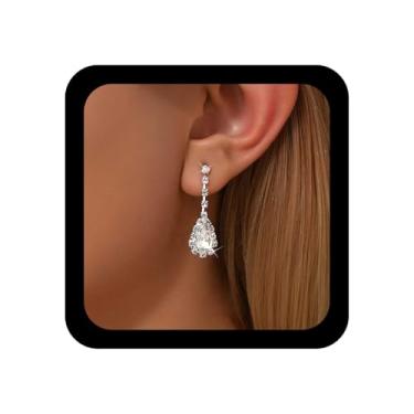 Imagem de TseanYi Brincos vintage de gota de safira CZ brincos pendentes gota de água brinco de gota de cristal azul lustres de casamento brinco de zircônia cúbica joia para mulheres, Zinco, Sem pedra preciosa