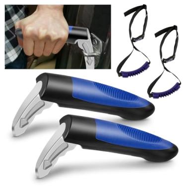 Imagem de 4 maçanetas de porta de carro para idosos, alça de suporte de assistência de maçaneta de carro portátil, maçaneta de porta de bengala de carro multifuncional, cortador de cinto de segurança, disjuntor