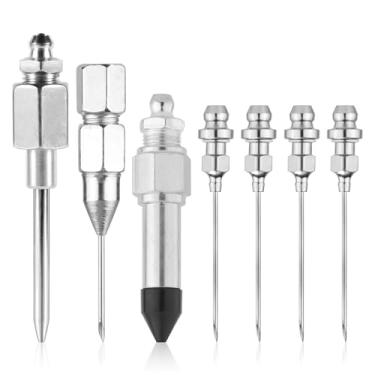 Imagem de 7 Peças Conjunto Acessórios Pistola Lubrificação, Incluindo Bicos Pistola Lubrificação Bicos Borracha Juntas Dispensador Agulhas Ponta Agulha Amovível para Espaços Estreitos (Prata)