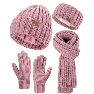 Imagem de Conjunto de inverno Winuesa, gorro feminino, cachecol, luvas, faixa de