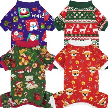 Imagem de Pijamas para cães XPUDAC, fantasia de rena de Natal, pacote com 4 unid