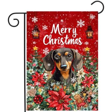 Imagem de Bandeira de jardim DZGlobal Christmas Dachshund 30x46 cm de dupla face
