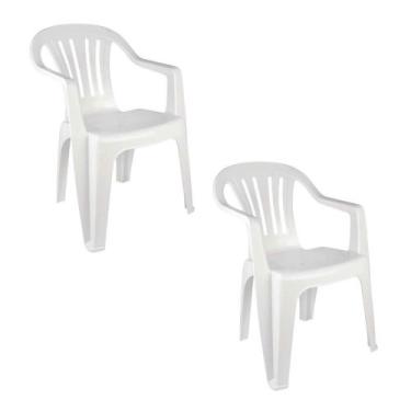 Imagem de Kit 2 Cadeiras Poltrona Plástica Empilhavel Reforçada Branca 182kg Mor