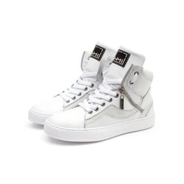 Imagem de Tênis Sneaker Feminino Zíper Cano Alto Academia Couro Legítimo 20500 V