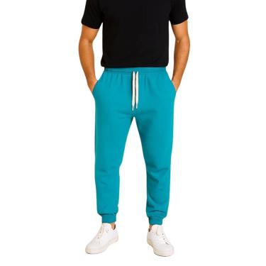 Imagem de Calça de Moletom Masculina Jogger Básica Azul Turquesa Forrado Felpudo Flanelado com Bolso-Masculino