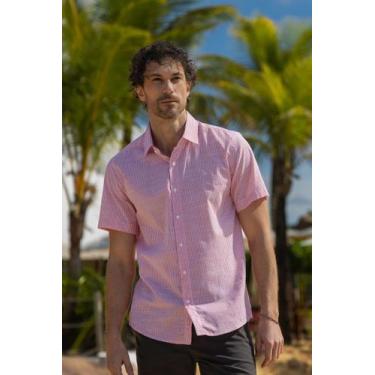 Imagem de Camisa Listrada Social Manga Curta Amil Algodão 1910, Coral, 4