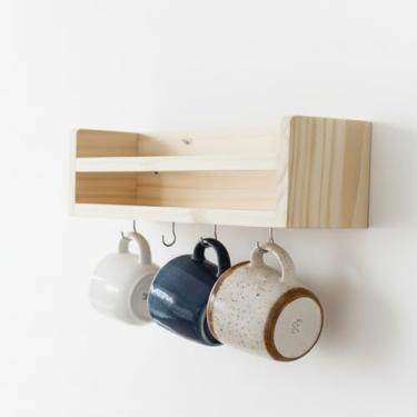 Imagem de Suporte Porta Xícaras Canecas Gancho Armário Madeira Café