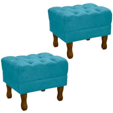 Imagem de Kit 2 Puff Puf Retro Capitone 52X44Cm Suede Azul Tif Mpassos Azul Tif 