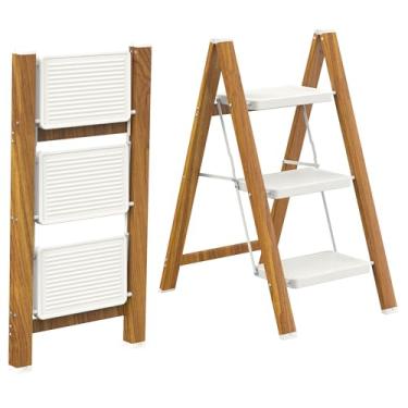 Imagem de HBTower Escada de degrau, banqueta dobrável de alumínio leve com pedal largo antiderrapante, escada de degrau com capacidade de 150 kg para casa, cozinha, escritório - branco