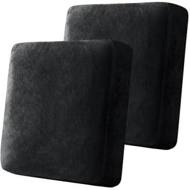 Imagem de Cobedzy 2 peças de capa de almofada de sofá elástica de veludo preto, capas de almofada de sofá macias, capa de almofada de sofá com fundo elástico (antiderrapante e antiarranhões)