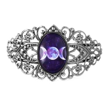 Imagem de Pulseira de filigrana da deusa da lua tripla - arte da lua celestial, prata bronze antigo ou preto, joia de vidro artesanal vitoriana - 102-CB, Adjustable, Vidro, Sem Pedra Preciosa