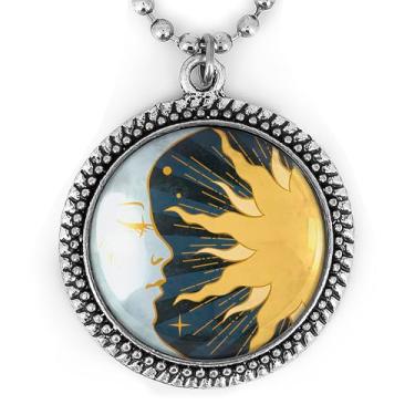 Imagem de Colar lua crescente e sol - Pingente celestial feito à mão, lua azul, prata ou preto - 916-RN, Large, Metal, Sem Pedra Preciosa