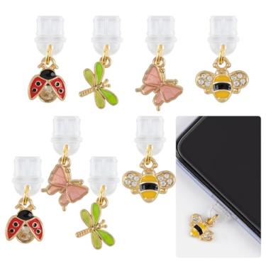 Imagem de Framendino, Pacote com 8 pingentes de plugue de poeira em forma de insetos, tipo C para E-Reader, pingente antipoeira para telefone, borboleta, libélula, joaninha e abelha