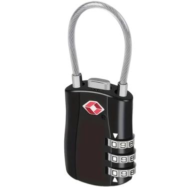 Imagem de 1 pacote de cadeados combinados aprovados - Corpo de liga de zinco resistente e cabo de aço resistente a cortes, trava de combinação de 3 dígitos para bagagem de viagem, armários de academia, travas