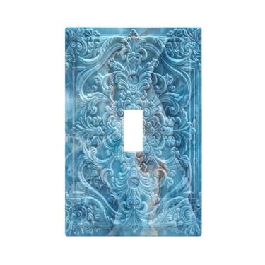Imagem de Wpshijia Capa decorativa para interruptor de luz, padrão de mármore azul água, estampa floral 3D em relevo, 1 interruptor de luz, placa de parede, interruptor único, capas de tomada para quarto